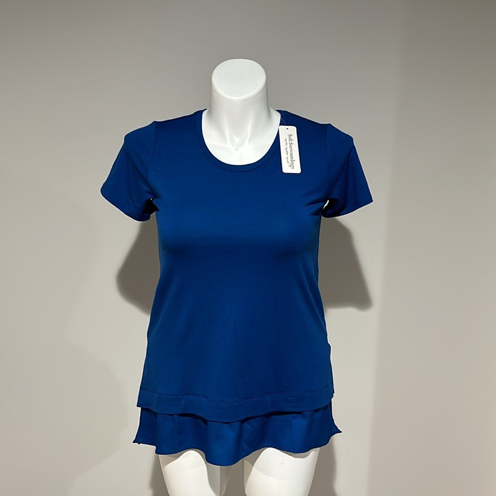 Soft Surroundings Willa Short Sleeved Tee Top Shirt Windsor Blue size‎ XS NWT